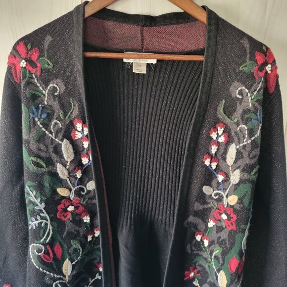 Christopher & Banks Petite Open Front Knit Sweater Cardigan, Embroidered Petite - Picture 4 of 11